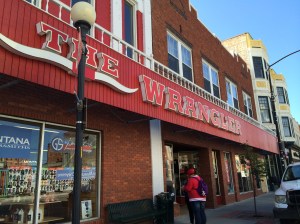 Right across the street from the depot is "The Wrangler" still painted bright red.  Buy all your cowboy and girl clothing here.  Only  a few thousand hats to choose from!