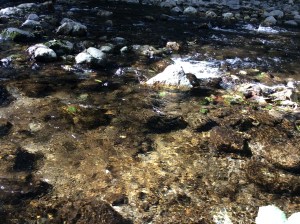 Water running over stones